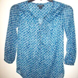 Lucky Brand Sheer Blouse Blue Long Sleeve XS